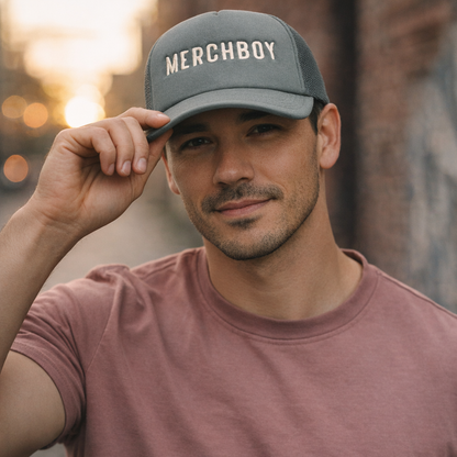 Merchboy Foam Trucker Hat – Black / Sage | Structured Snapback