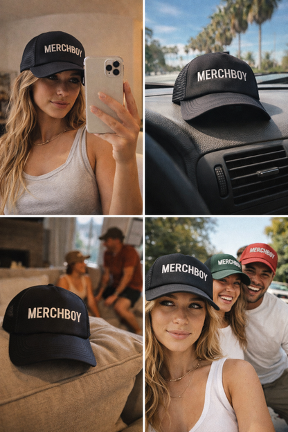 Merchboy Foam Trucker Hat – Black / Sage | Structured Snapback
