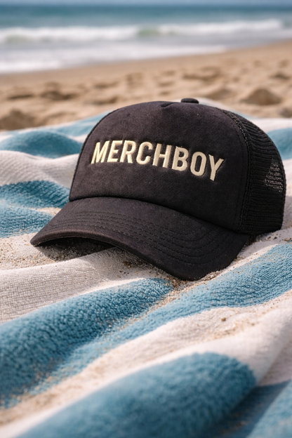 Merchboy Foam Trucker Hat – Black / Sage | Structured Snapback