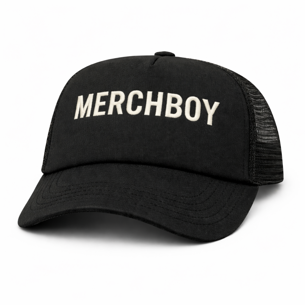 Merchboy Foam Trucker Hat – Black / Sage | Structured Snapback